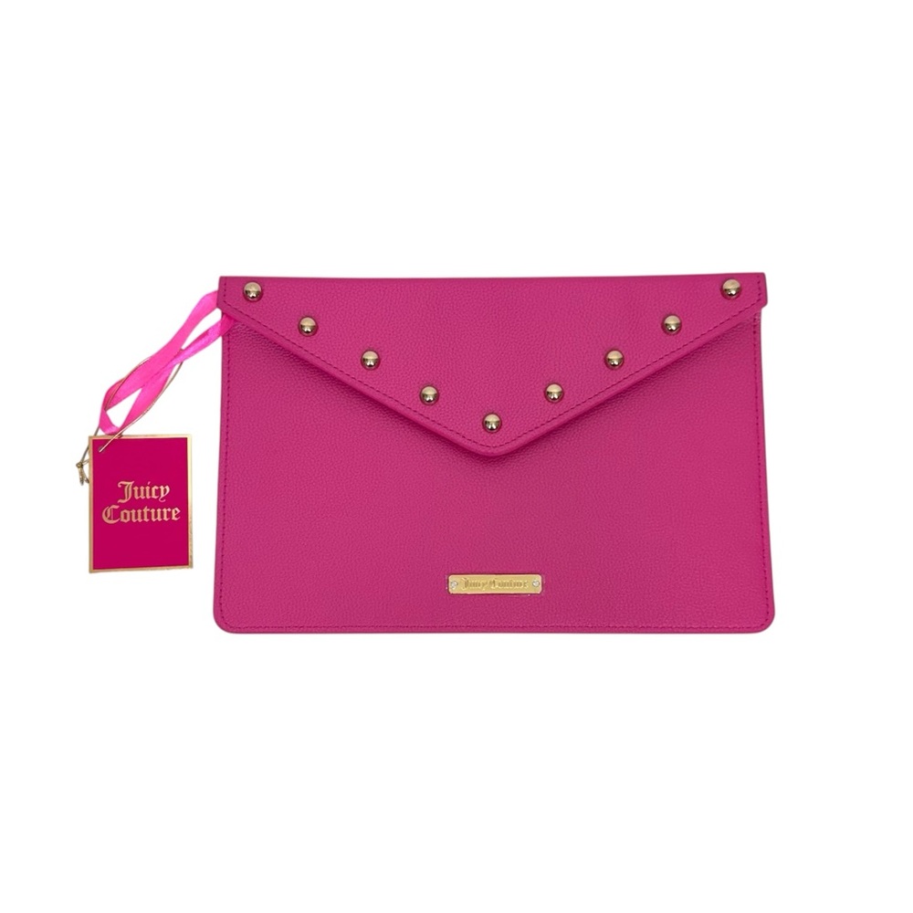 Juicy Couture Bright Pink Gold Studded Slim Envelope Clutch New Nwt